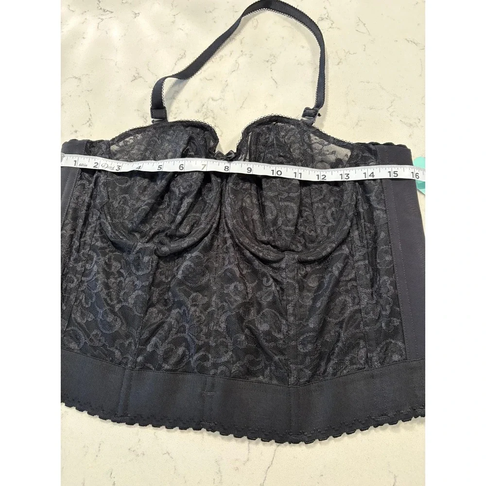 Goddess Lace Bridal Longline Bra Black 40B Strapless Halter Bustier‎ NWT